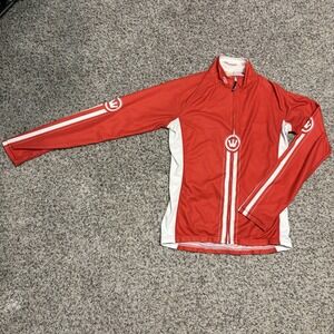 Canari Cycling Jersey Mens M‎ Red White Long Sleeve Full Zip Bike Shirt Pockets
